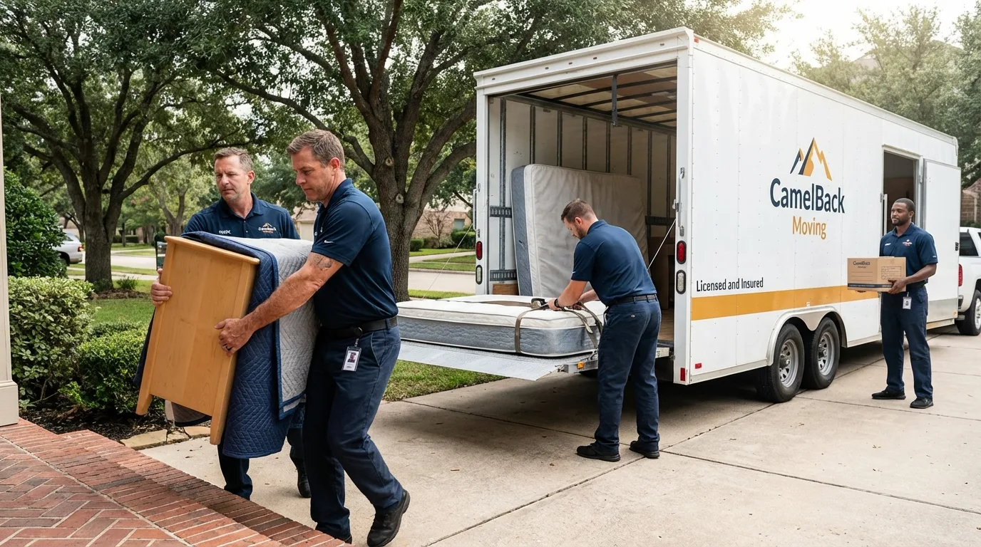 Crew loading residential truck for cross-state move from Quincy, FL